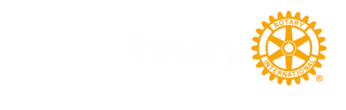 Rotary Club of Green Valley white logo featuring the Rotary International emblem